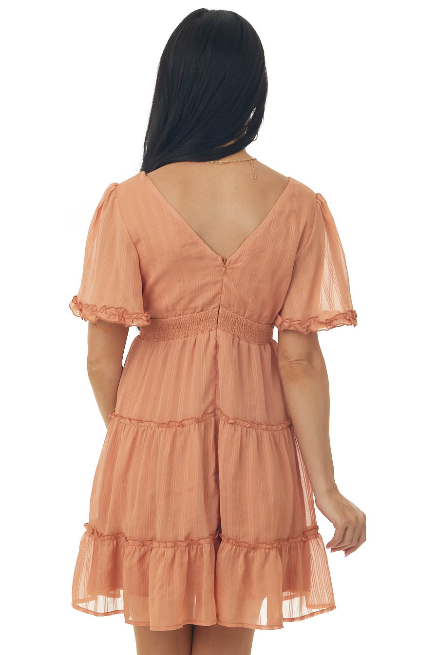 Dusty Tawny Ruffle Tiered Textured Mini Dress