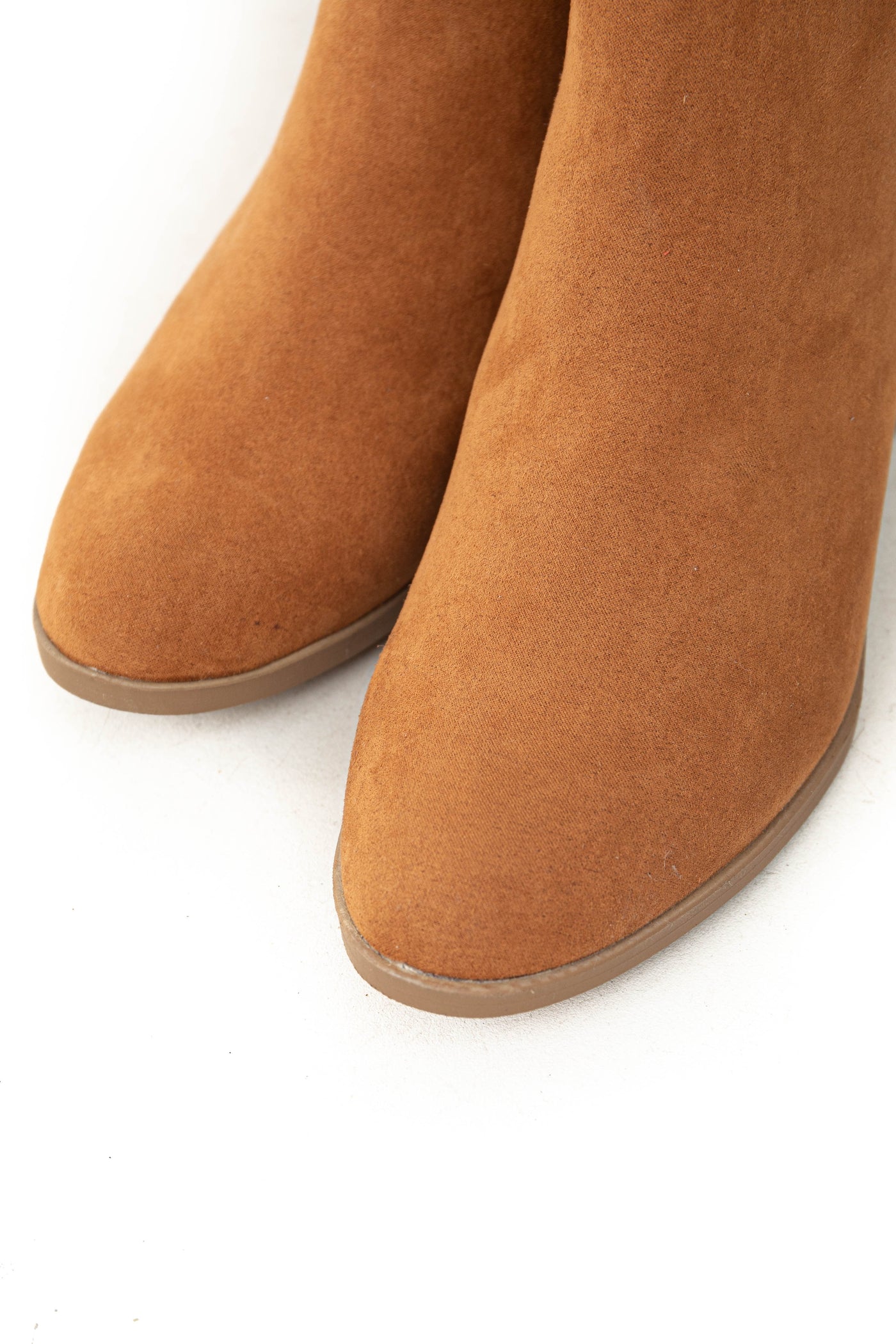 Dusty Copper Faux Suede Stacked Heel Booties