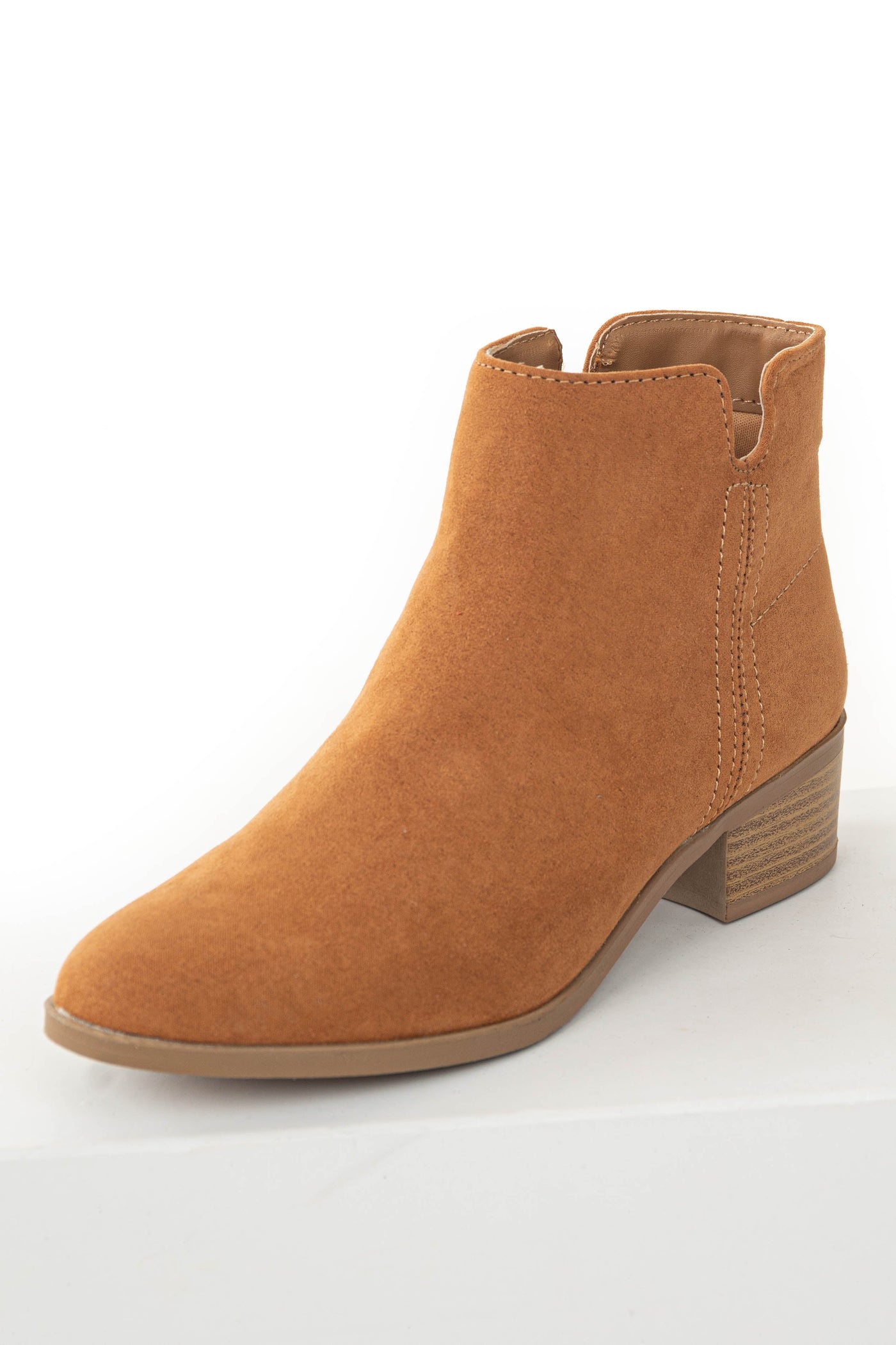 Dusty Copper Faux Suede Stacked Heel Booties