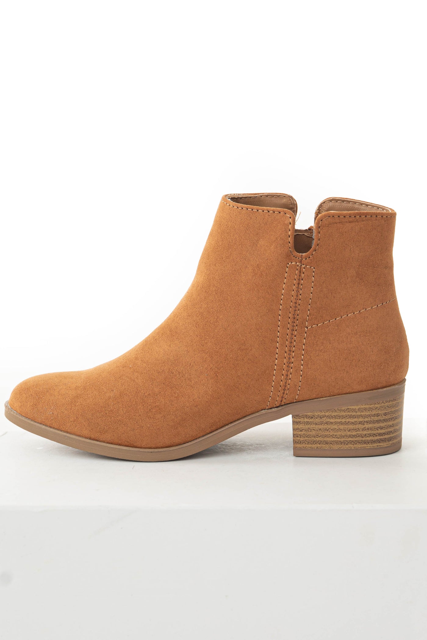 Dusty Copper Faux Suede Stacked Heel Booties