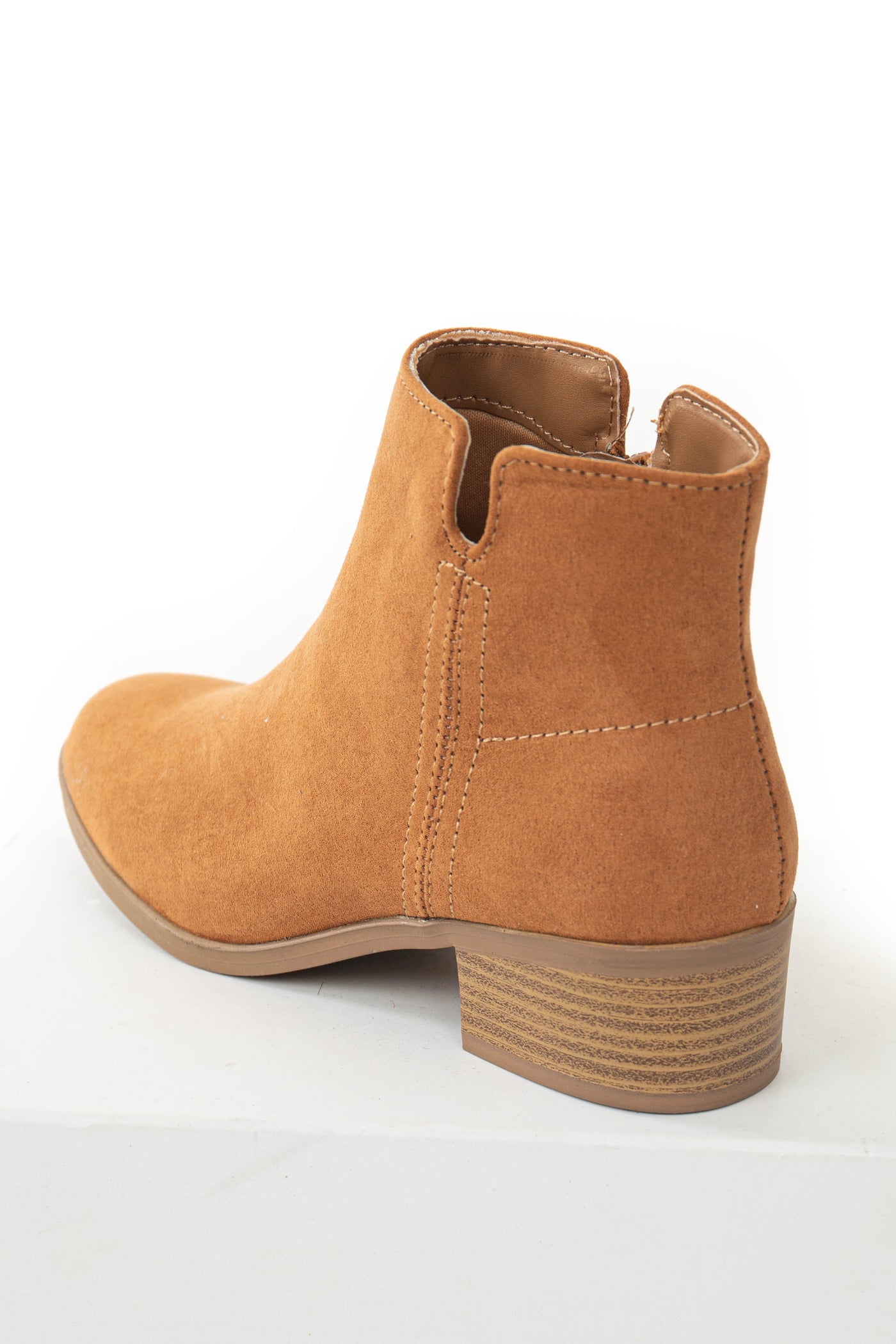 Dusty Copper Faux Suede Stacked Heel Booties