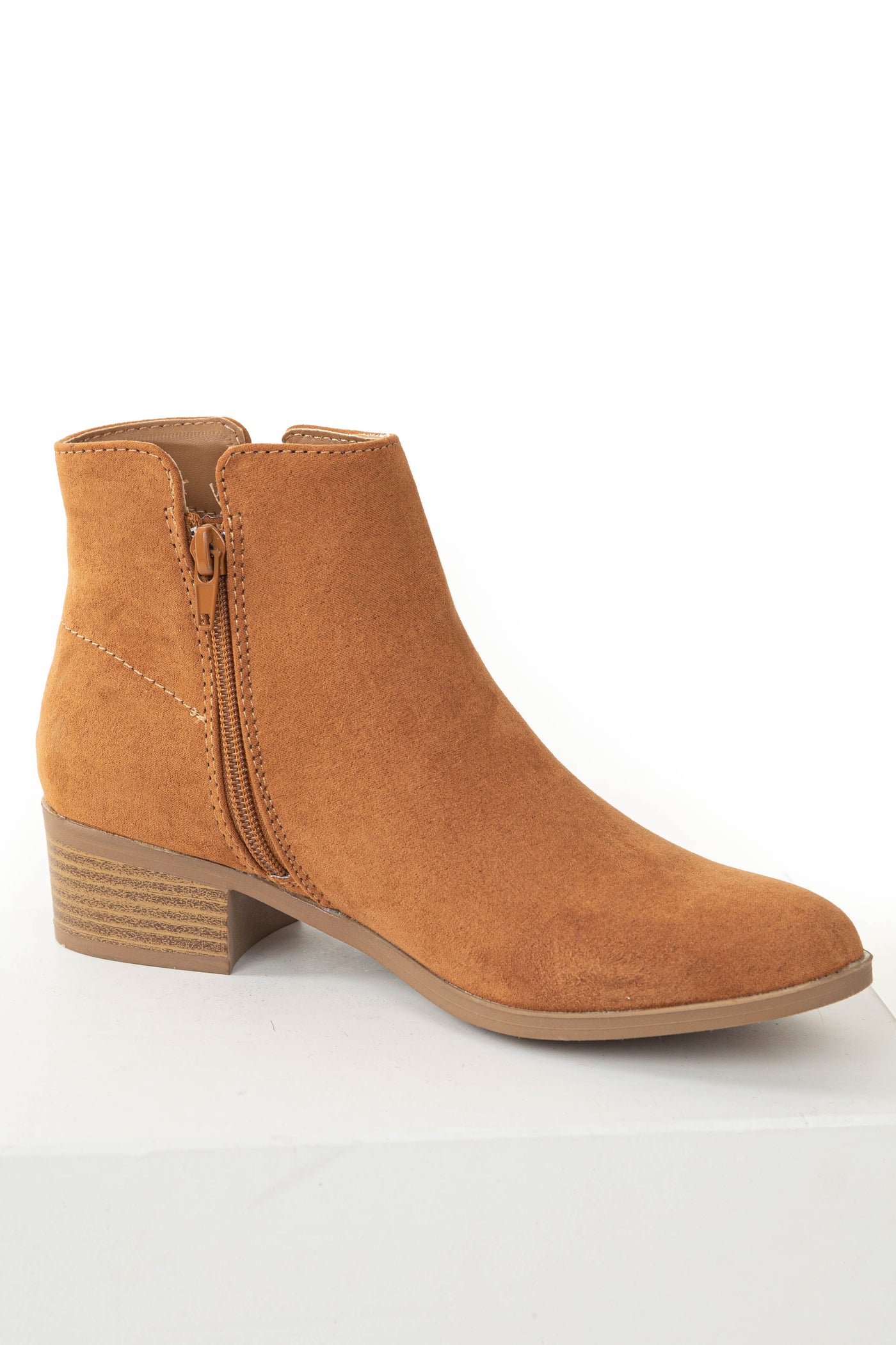 Dusty Copper Faux Suede Stacked Heel Booties