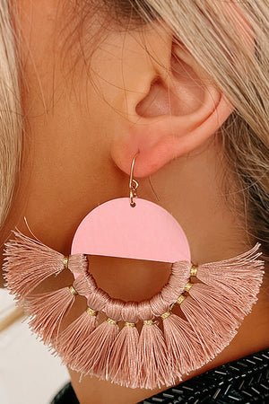 Dusty Rose Half Circle Tassel Dangle Earrings