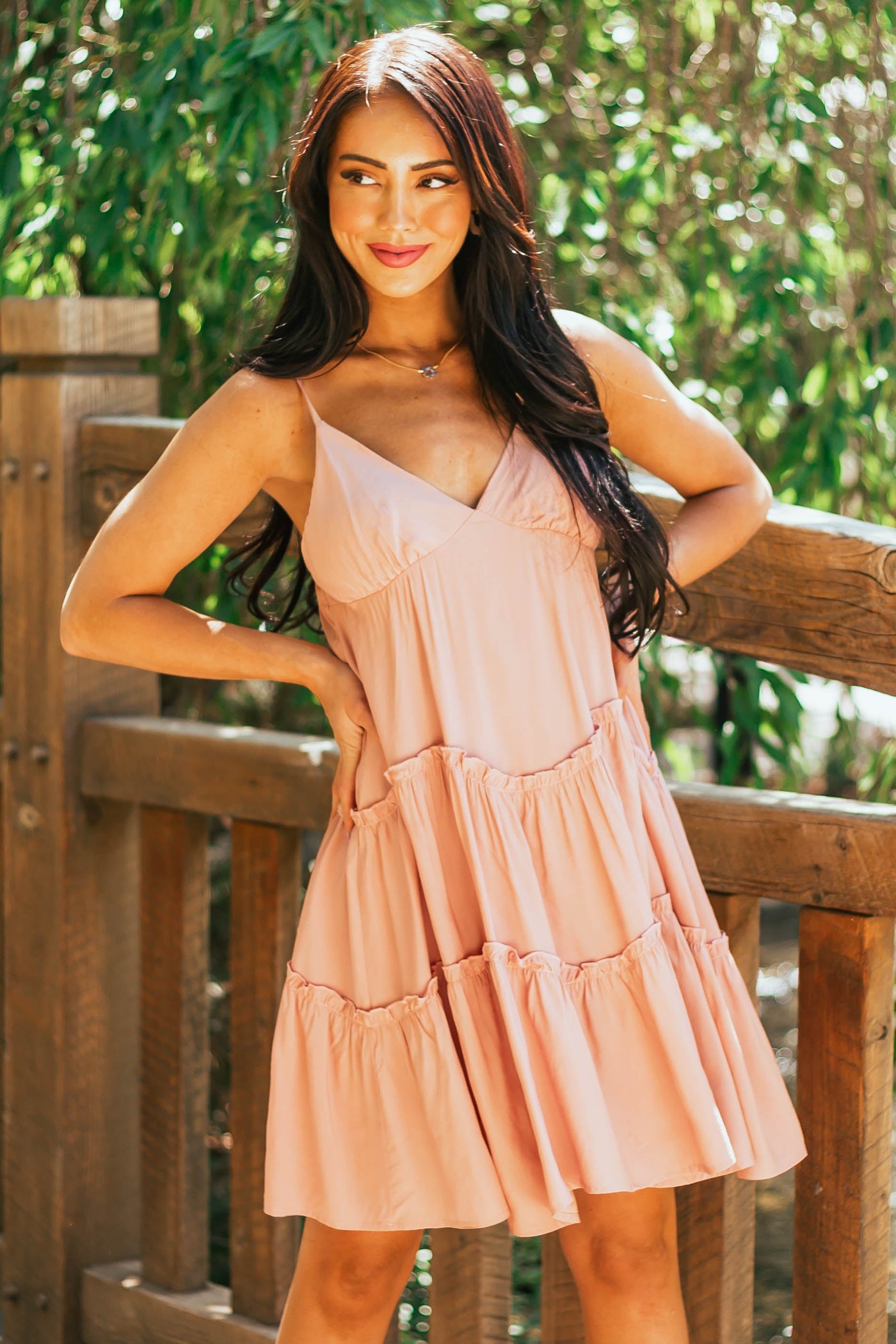 Dusty Rose Sleeveless Tiered Babydoll Short Dress