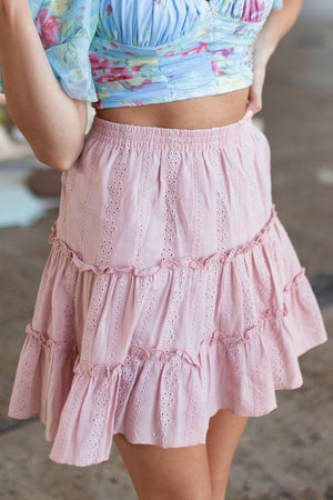 Dusty Blush Eyelet Lace Tiered Short Skirt