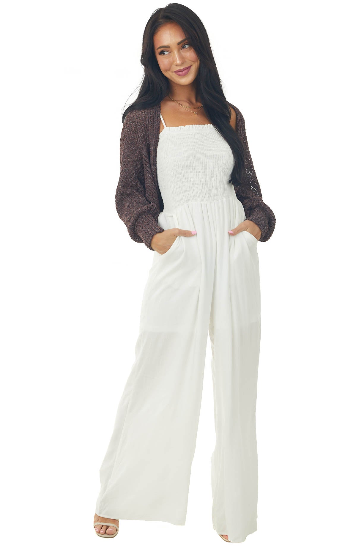 Eggplant Multi Tone Open Front Shrug Cardigan