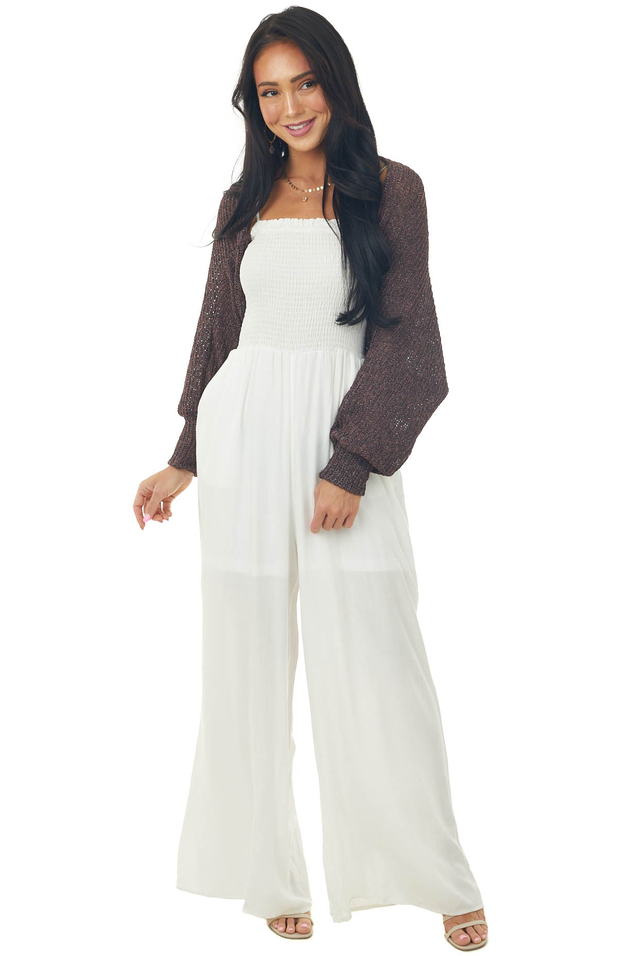 Eggplant Multi Tone Open Front Shrug Cardigan