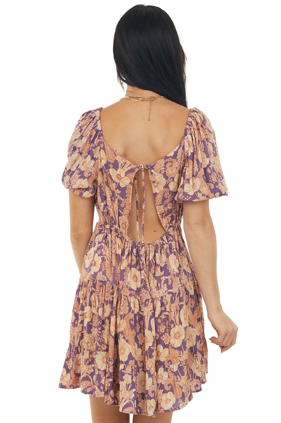 Faded Grape Floral Print Woven Babydoll Mini Dress