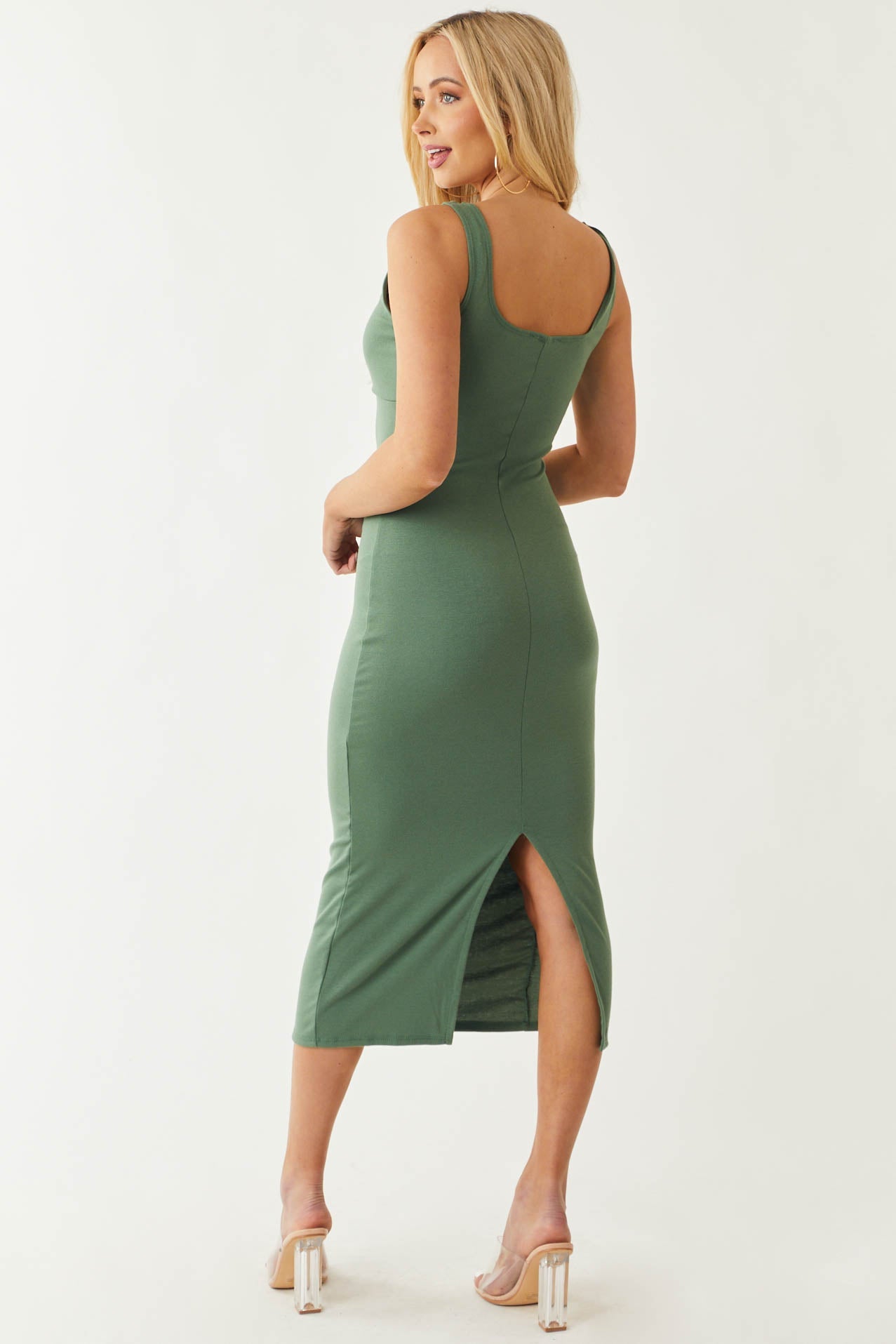 Faded Jade Sleeveless Knit Bodycon Midi Dress