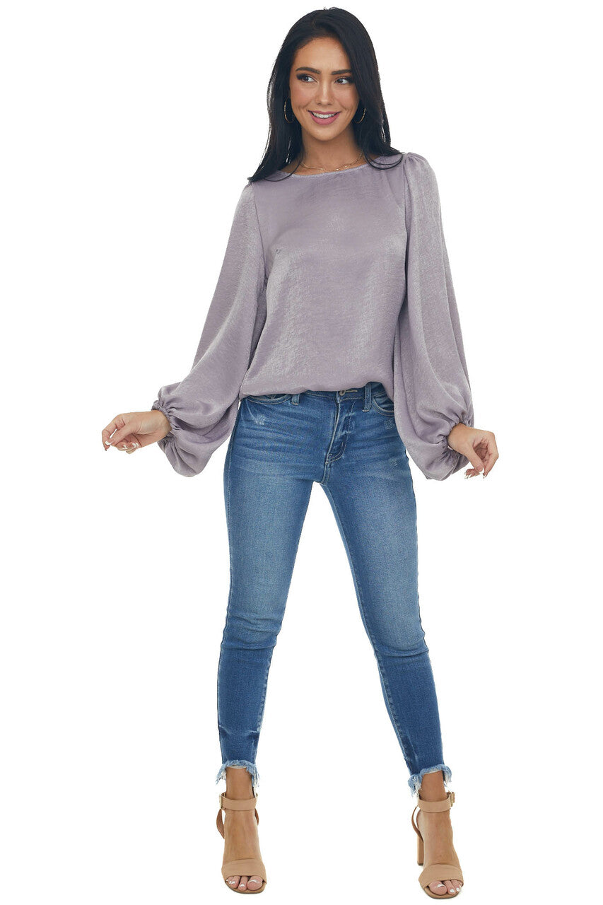Faded Lavender Bubble Sleeve Cowl Back Blouse