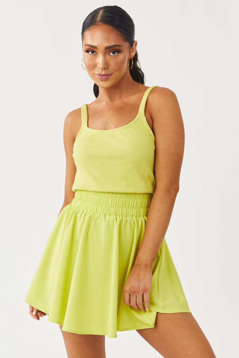 Faded Lime Sleeveless Smocked Waist Mini Dress
