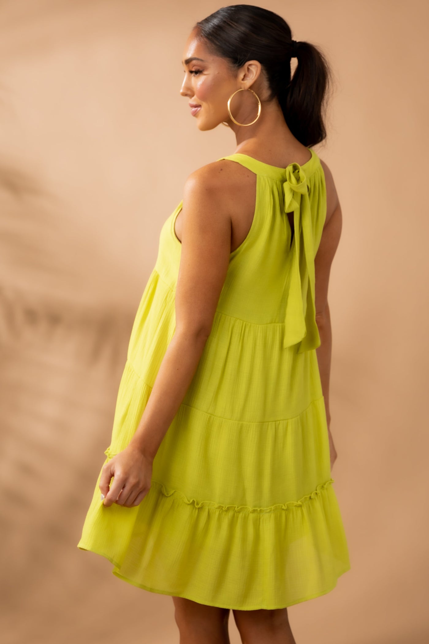 Faded Lime Sleeveless Tiered Woven Mini Dress