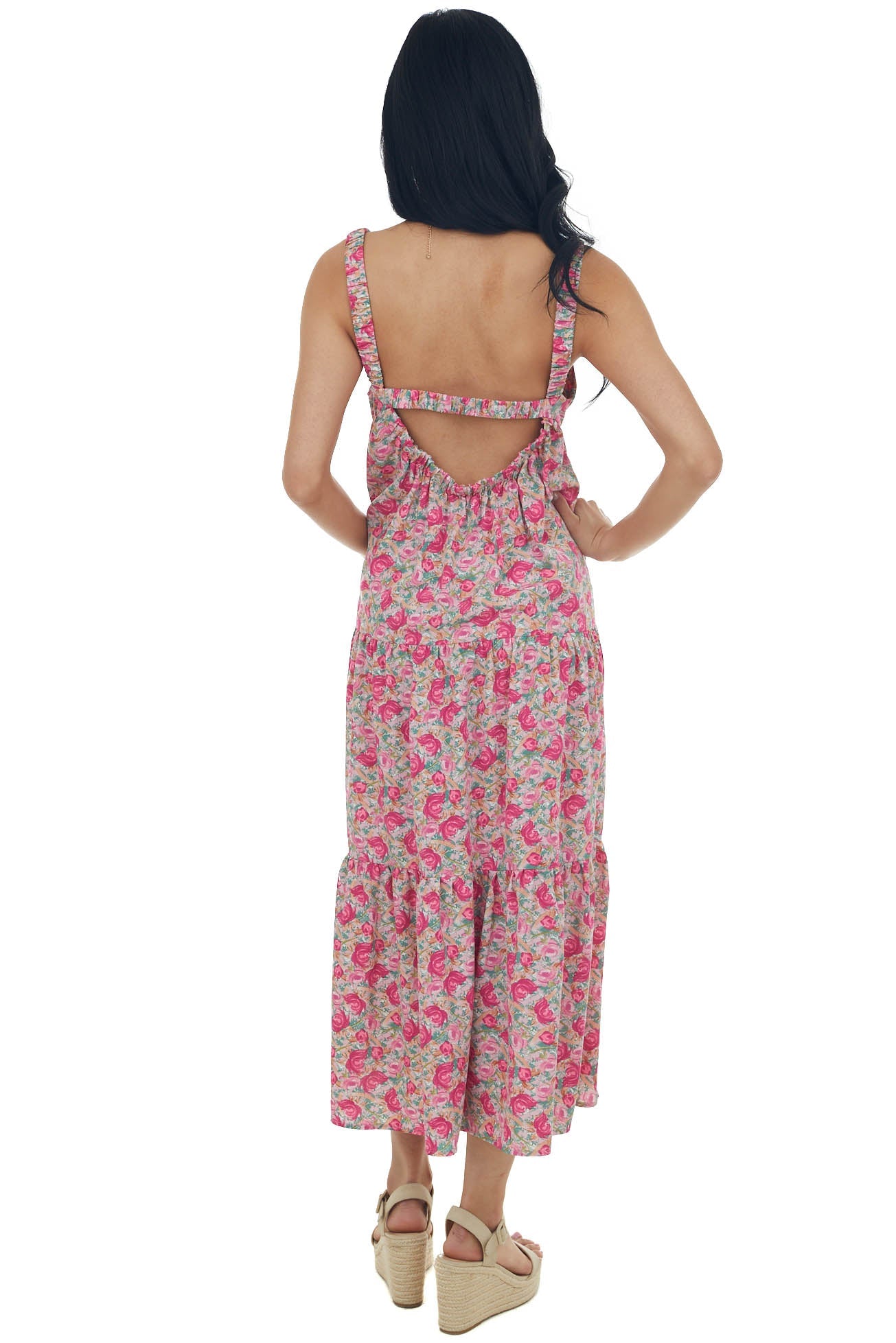 Faded Magenta Floral Sleeveless Tiered Maxi Dress