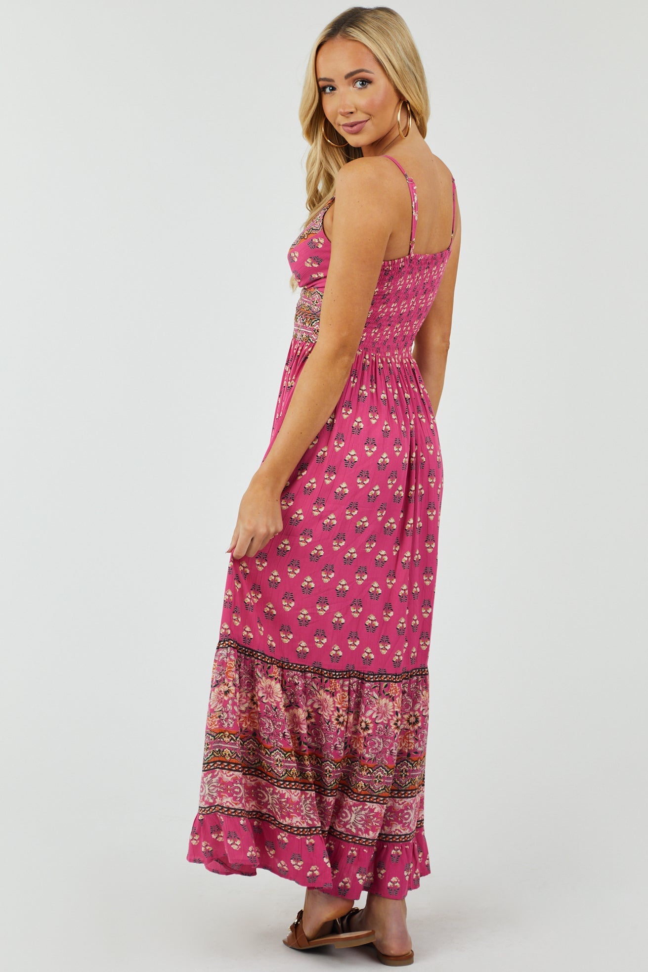 Faded Magenta Floral V Neck Sleeveless Maxi Dress