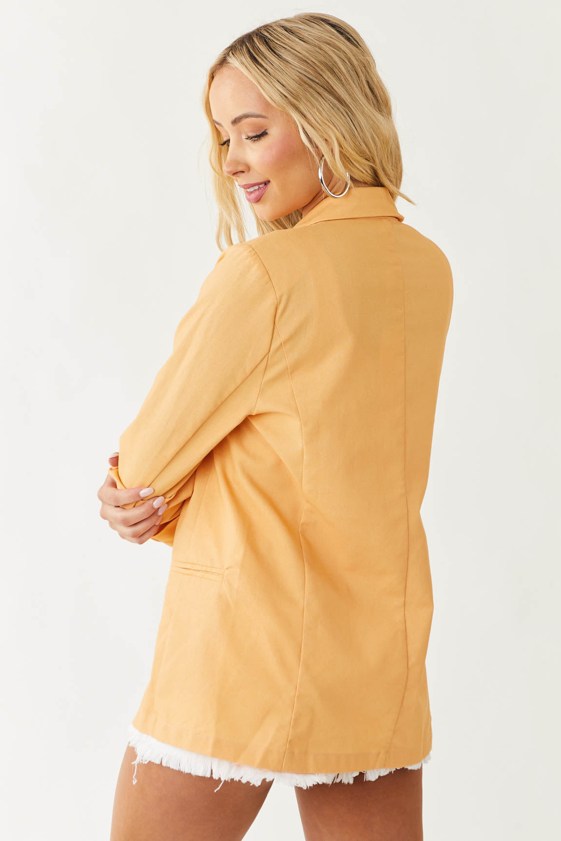 Faded Mango 3/4 Ruched Sleeve Linen Blazer
