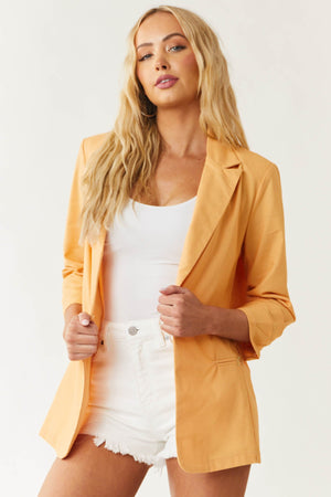 Faded Mango 3/4 Ruched Sleeve Linen Blazer