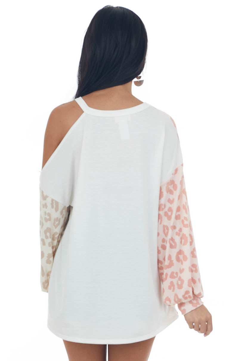 Faded Punch Leopard Print Colorblock Knit Top