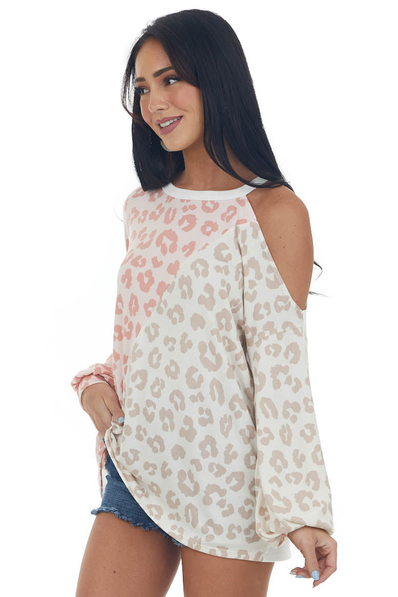 Faded Punch Leopard Print Colorblock Knit Top