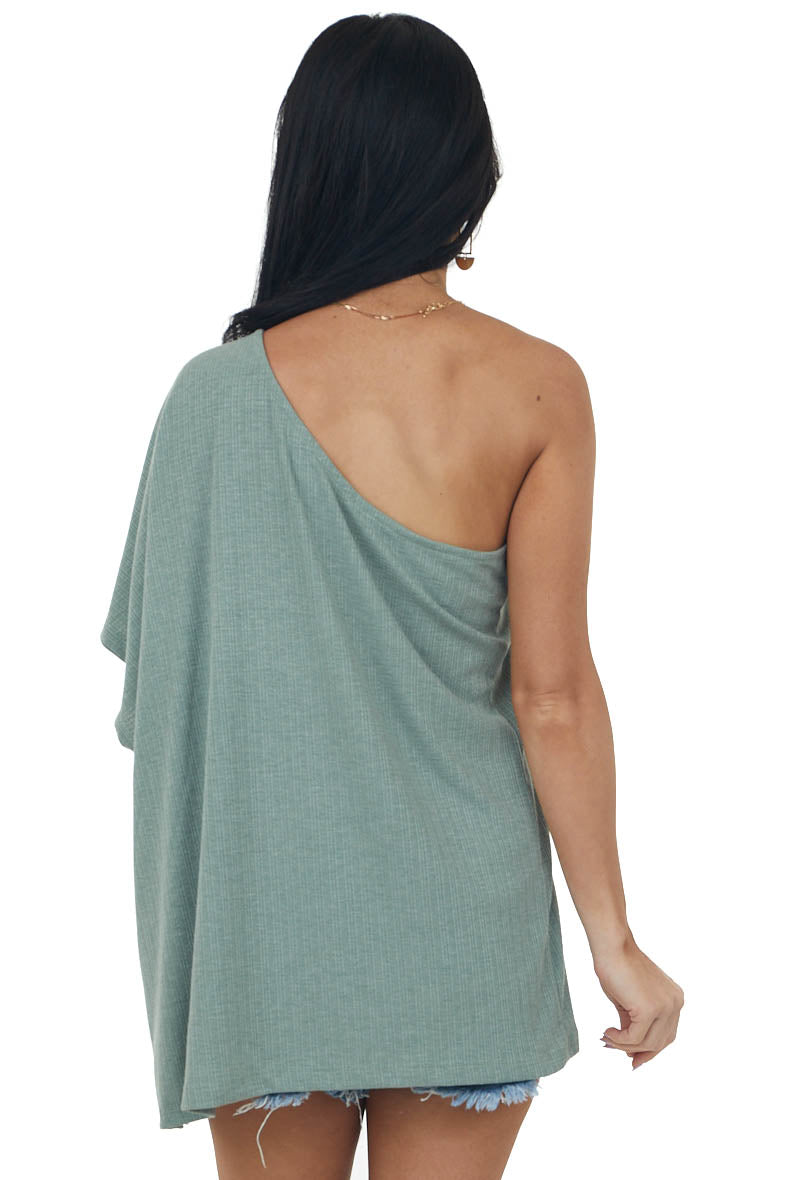 Faded Sage One Shoulder Textured Knit Top