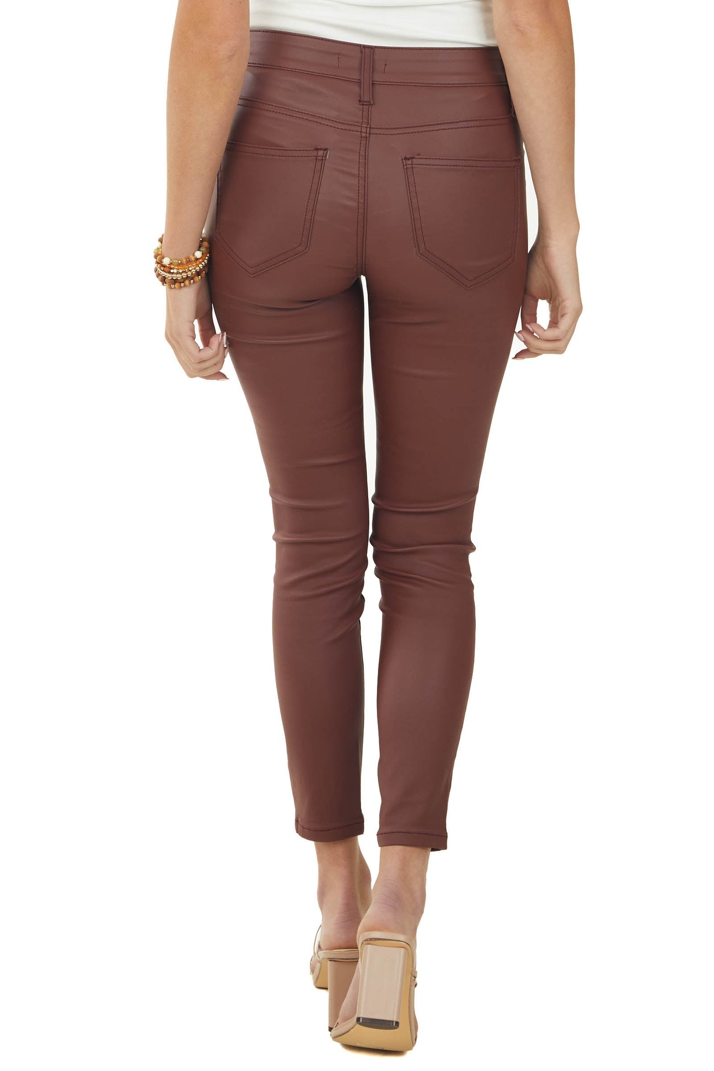 Faded Sangria High Waisted Faux Leather Pants
