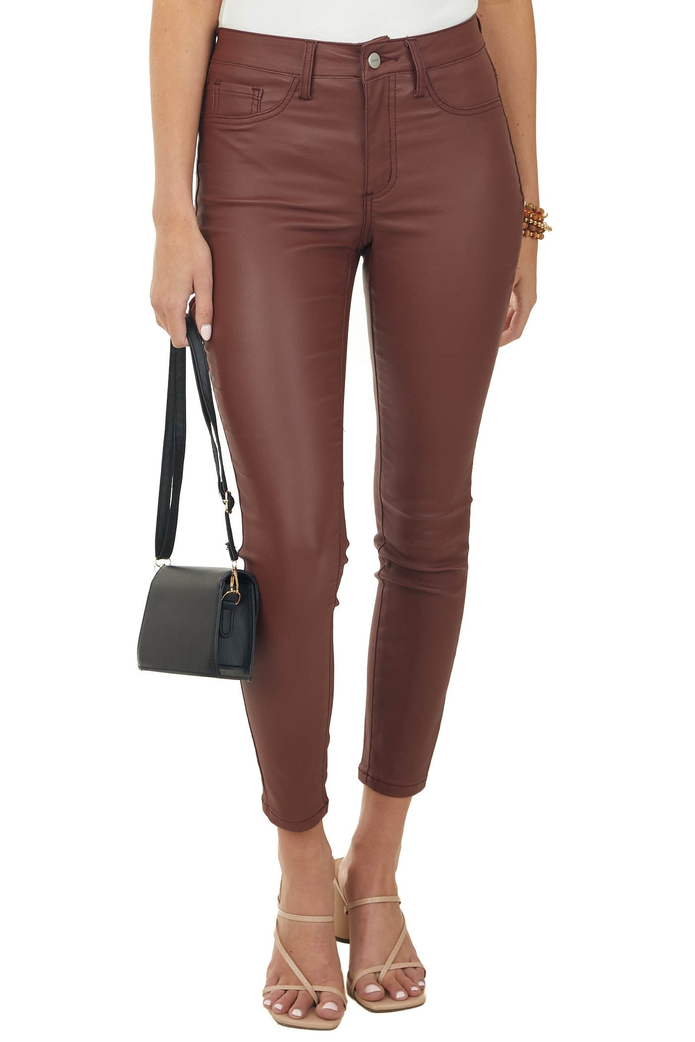 Faded Sangria High Waisted Faux Leather Pants