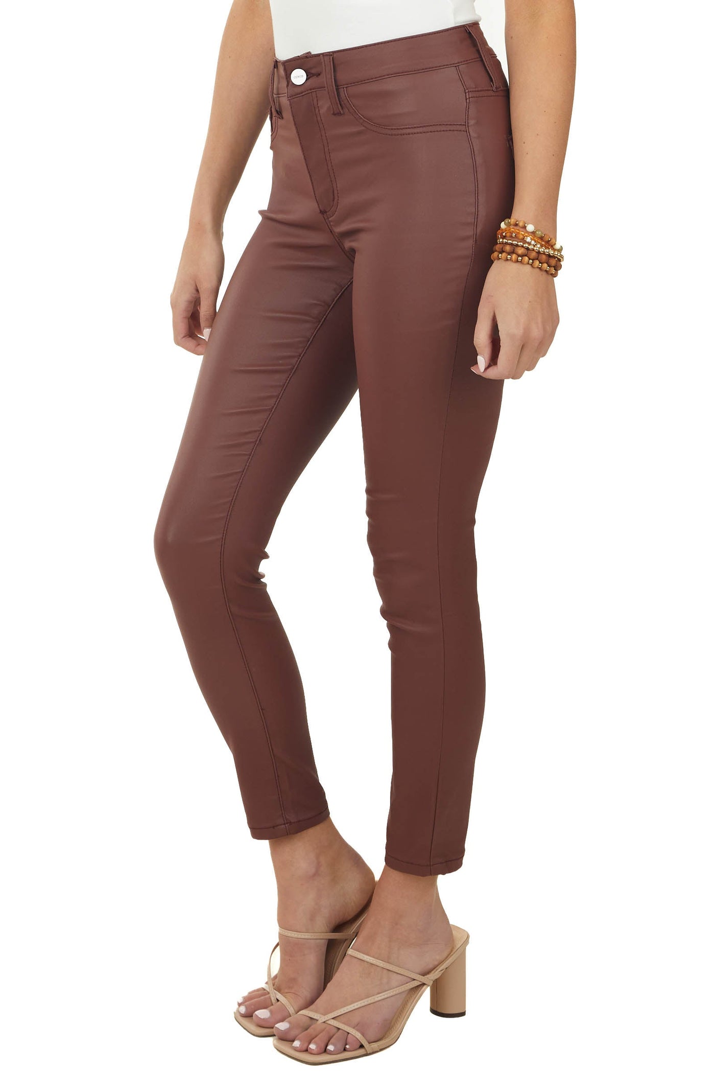 Faded Sangria High Waisted Faux Leather Pants