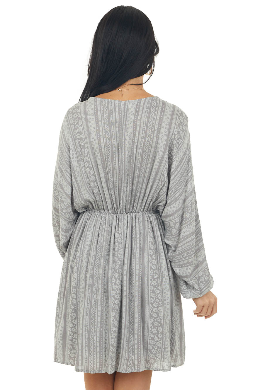 Faded Slate Printed Dolman Sleeve Short Dress