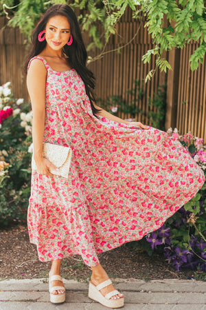 Faded Magenta Floral Sleeveless Tiered Maxi Dress