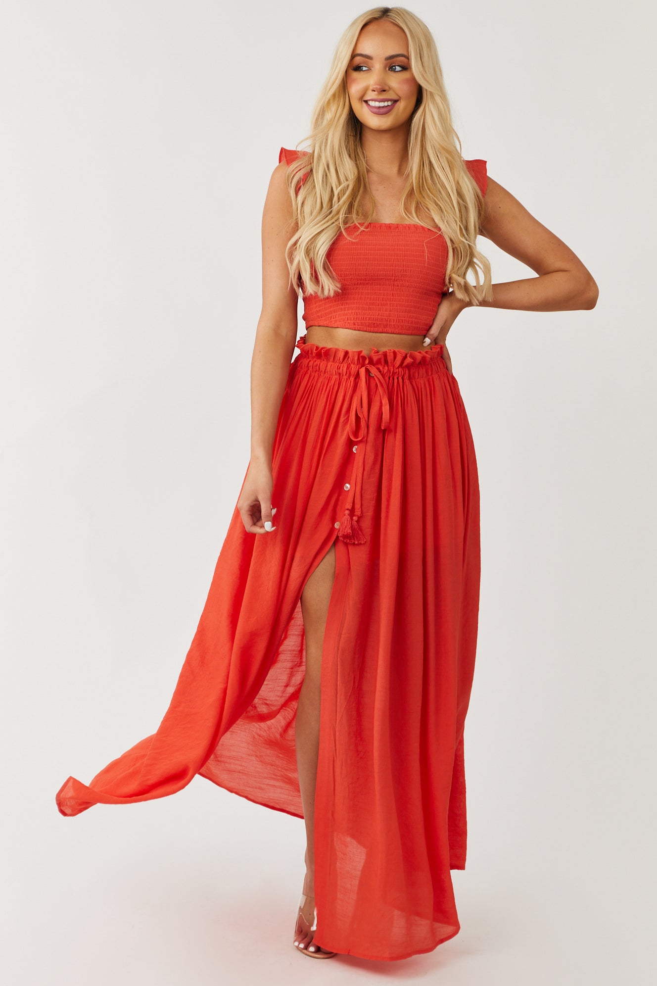 Fire Crop Top and Maxi Skirt Two Piece Set