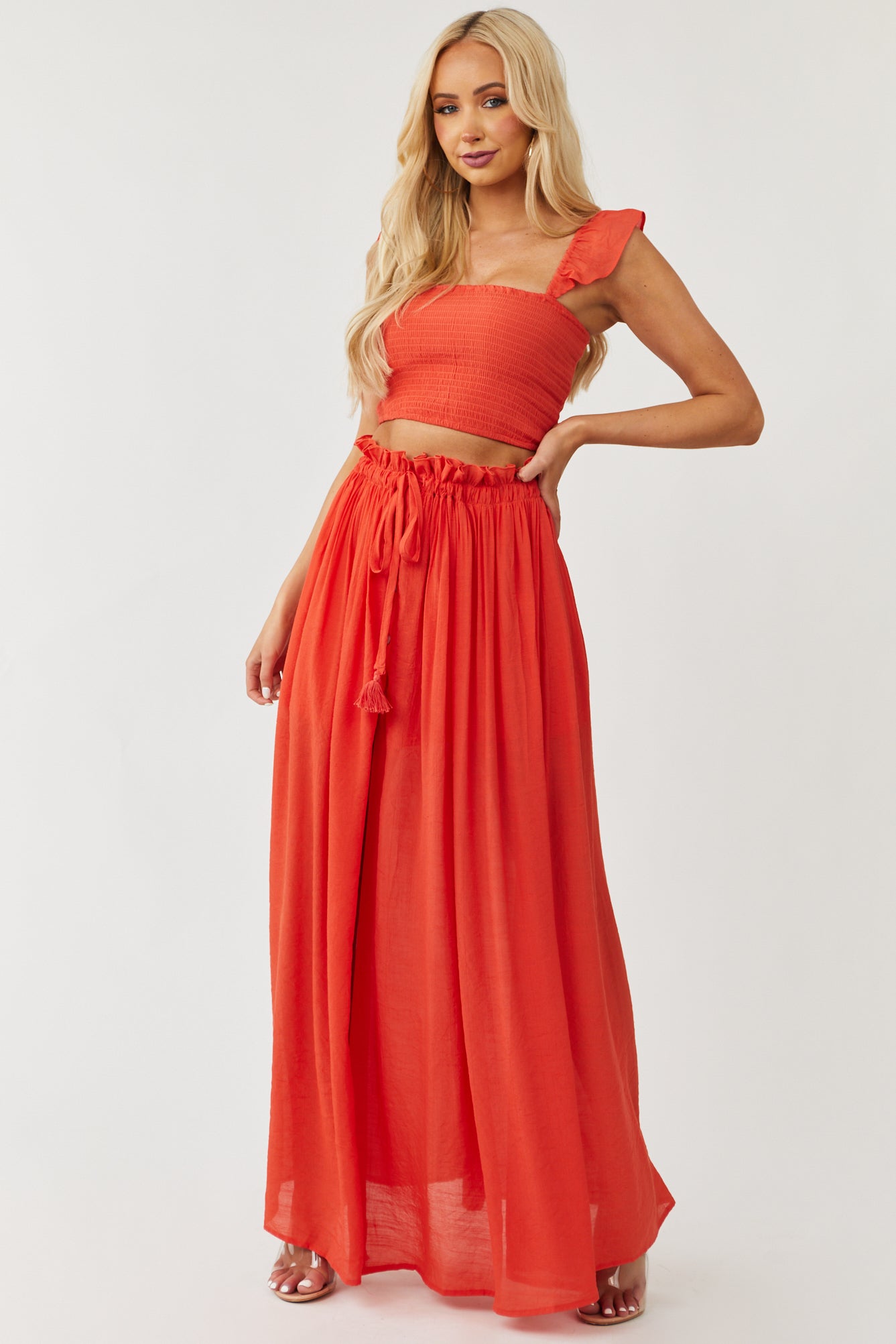 Fire Crop Top and Maxi Skirt Two Piece Set