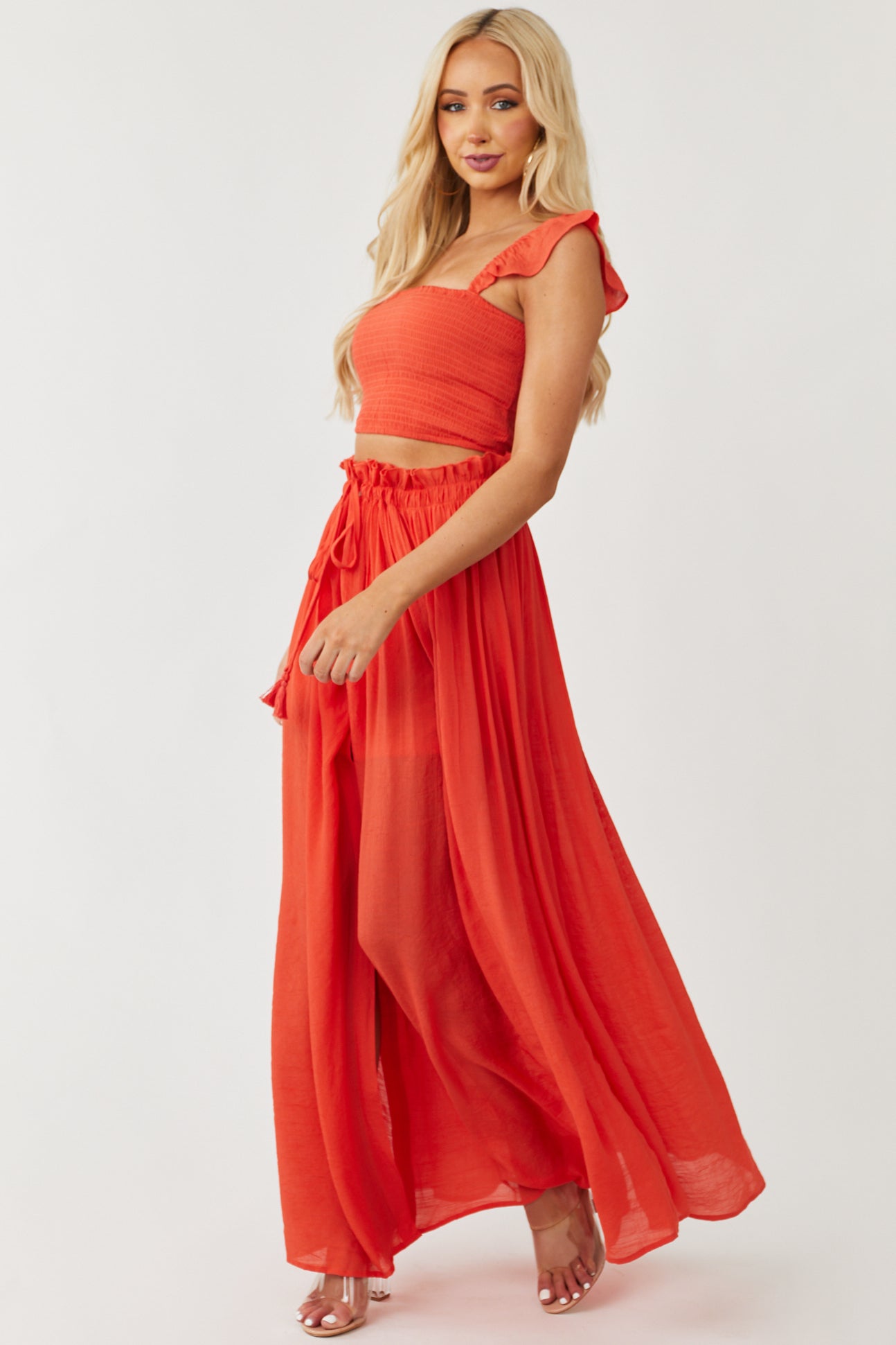 Fire Crop Top and Maxi Skirt Two Piece Set