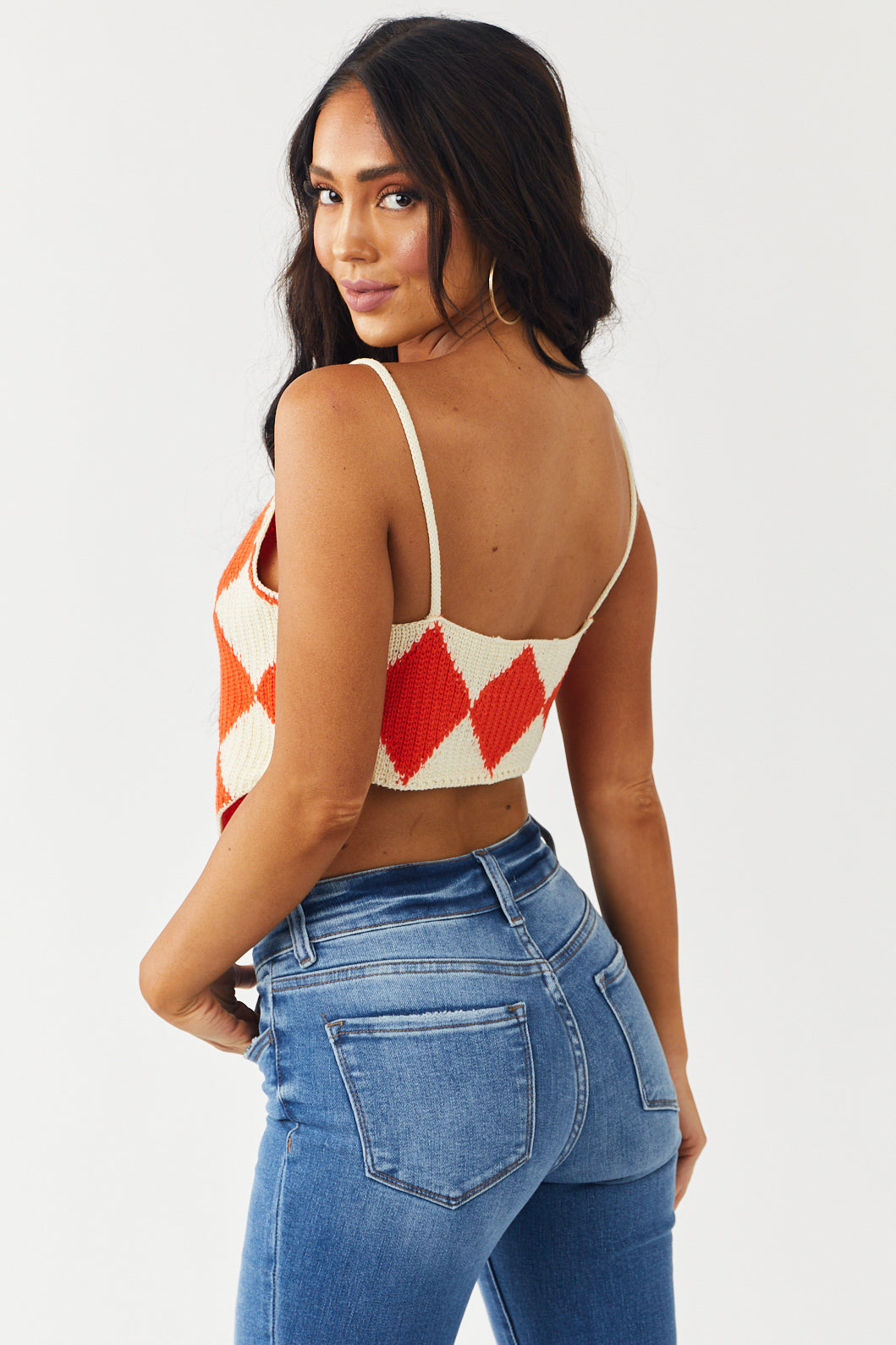 Fire Orange Checkered Knit Tank Top
