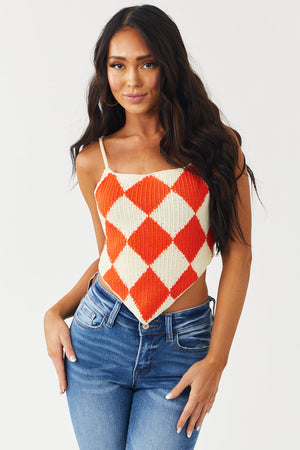 Fire Orange Checkered Knit Tank Top