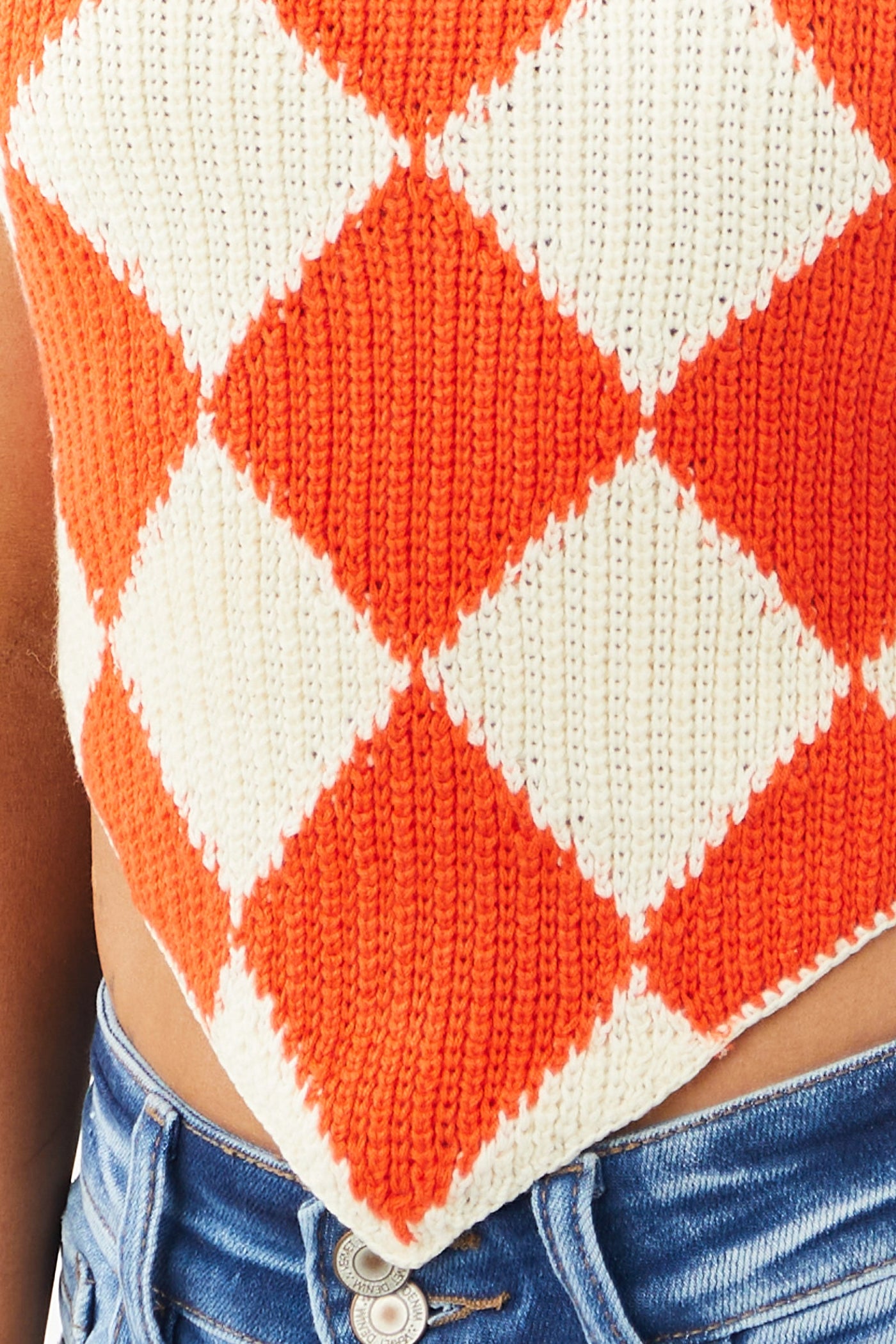 Fire Orange Checkered Knit Tank Top