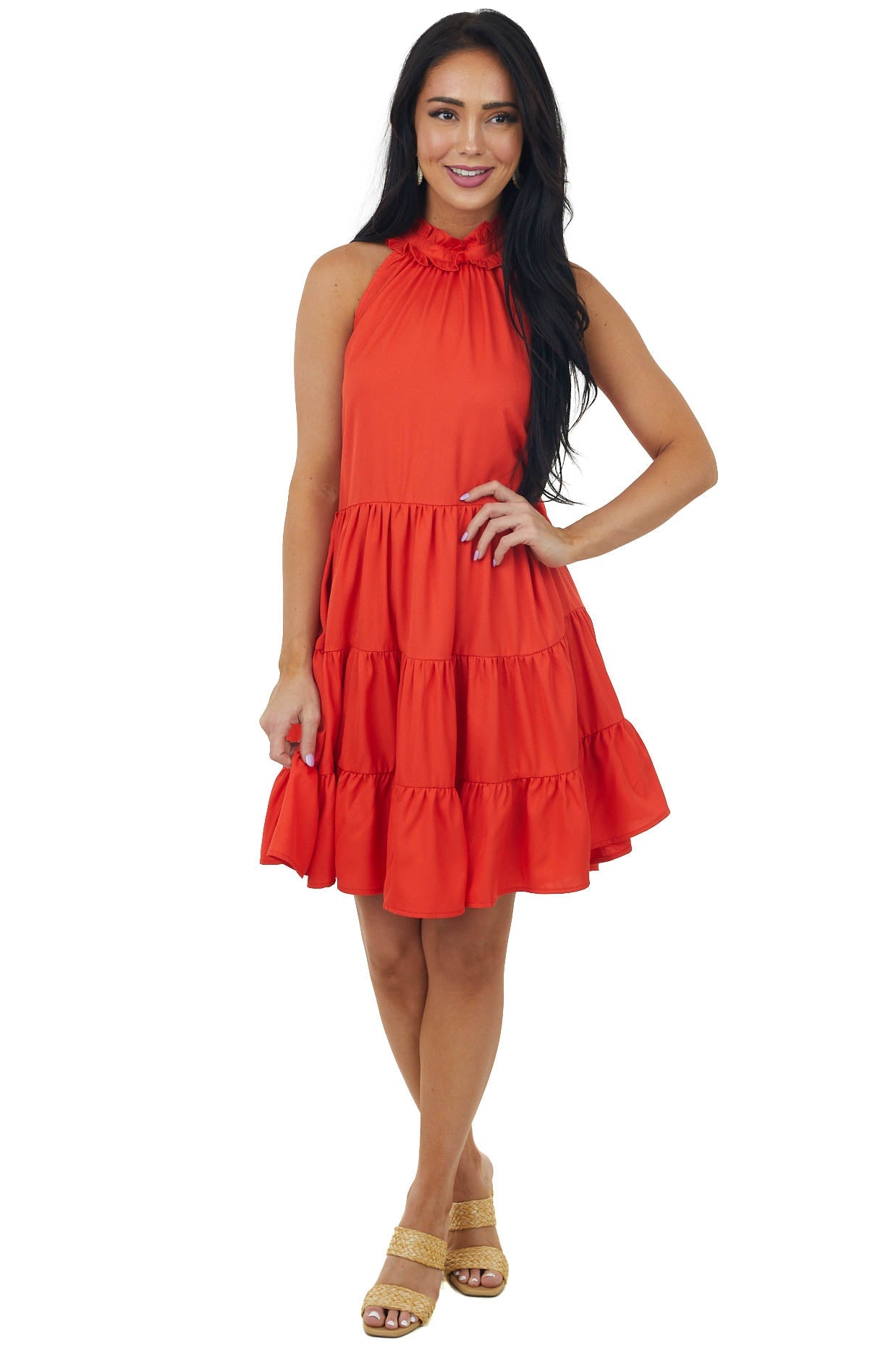 Fire Tiered Halter Neck Dress with Pockets