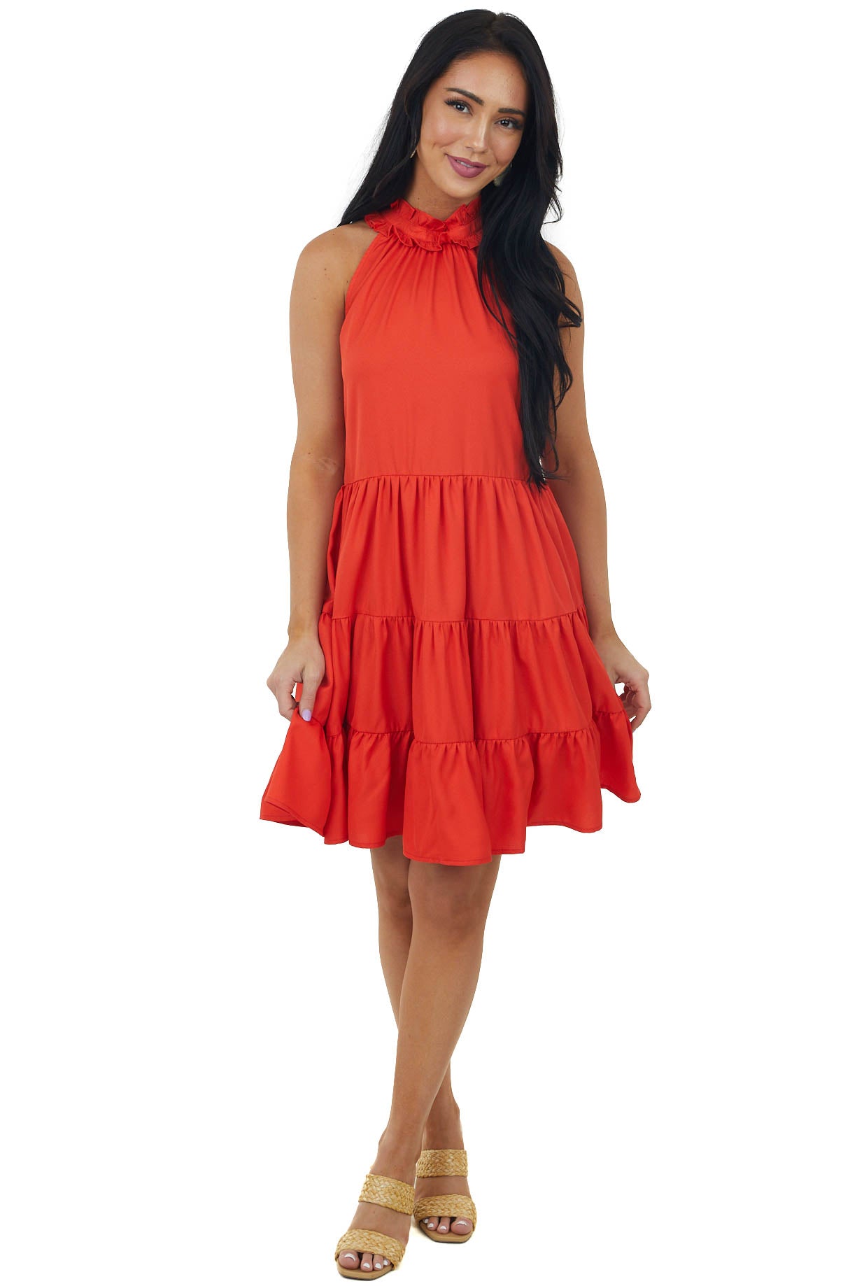 Fire Tiered Halter Neck Dress with Pockets