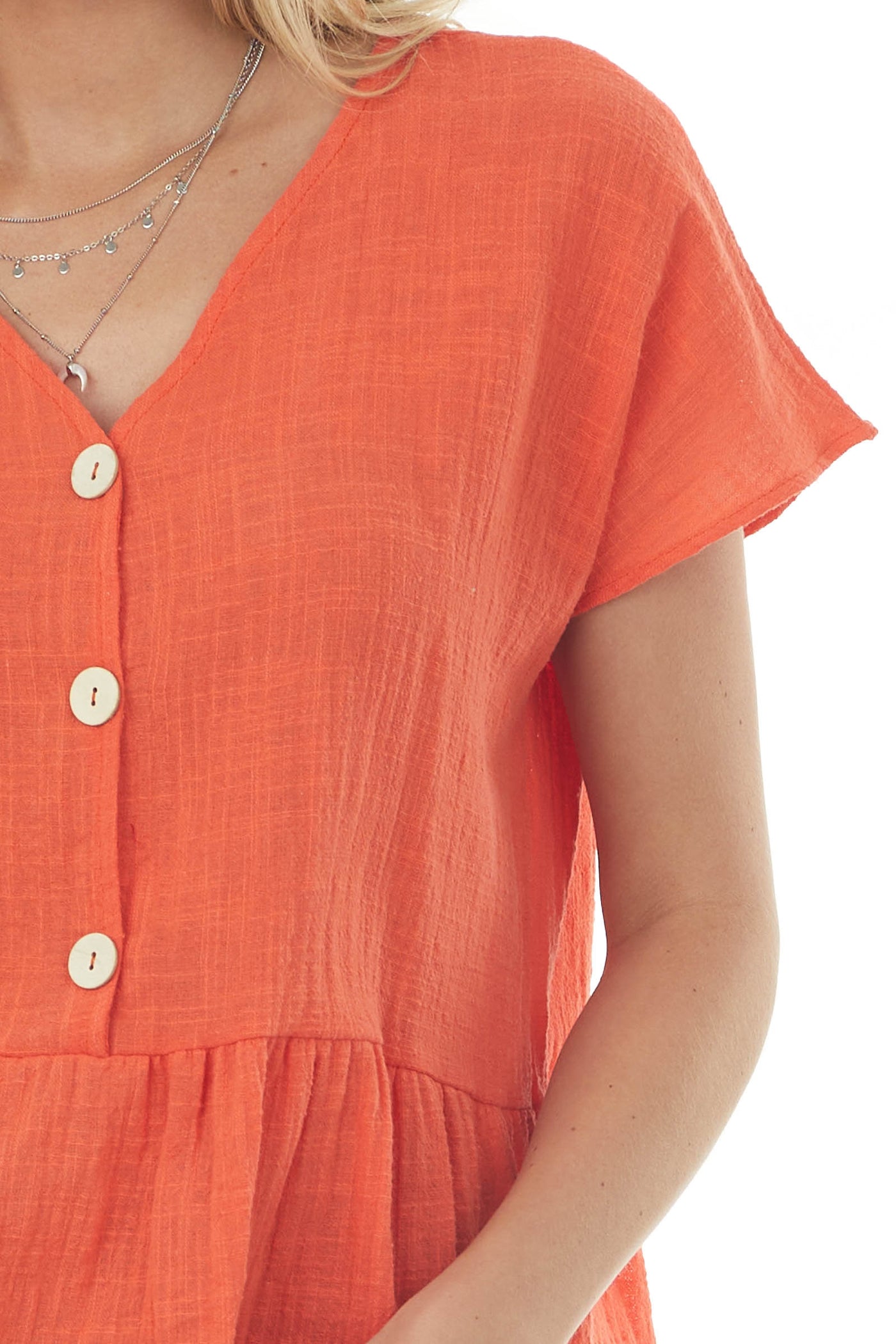 Fire V Neck Kimono Sleeve Drop Waist Woven Top