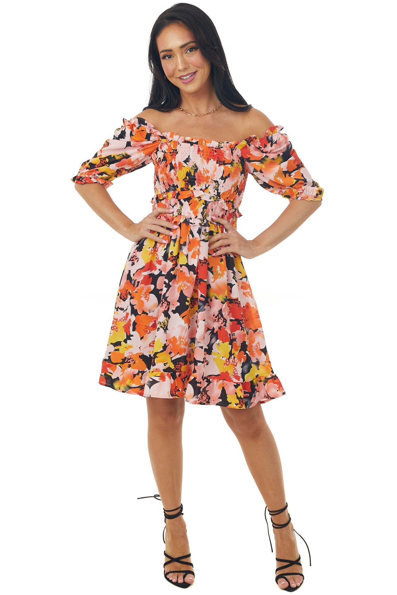 Fire and Blush Floral Print Woven Short Dress