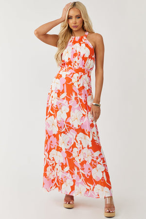 Fire and Carnation Printed Halter Neck Maxi Dress