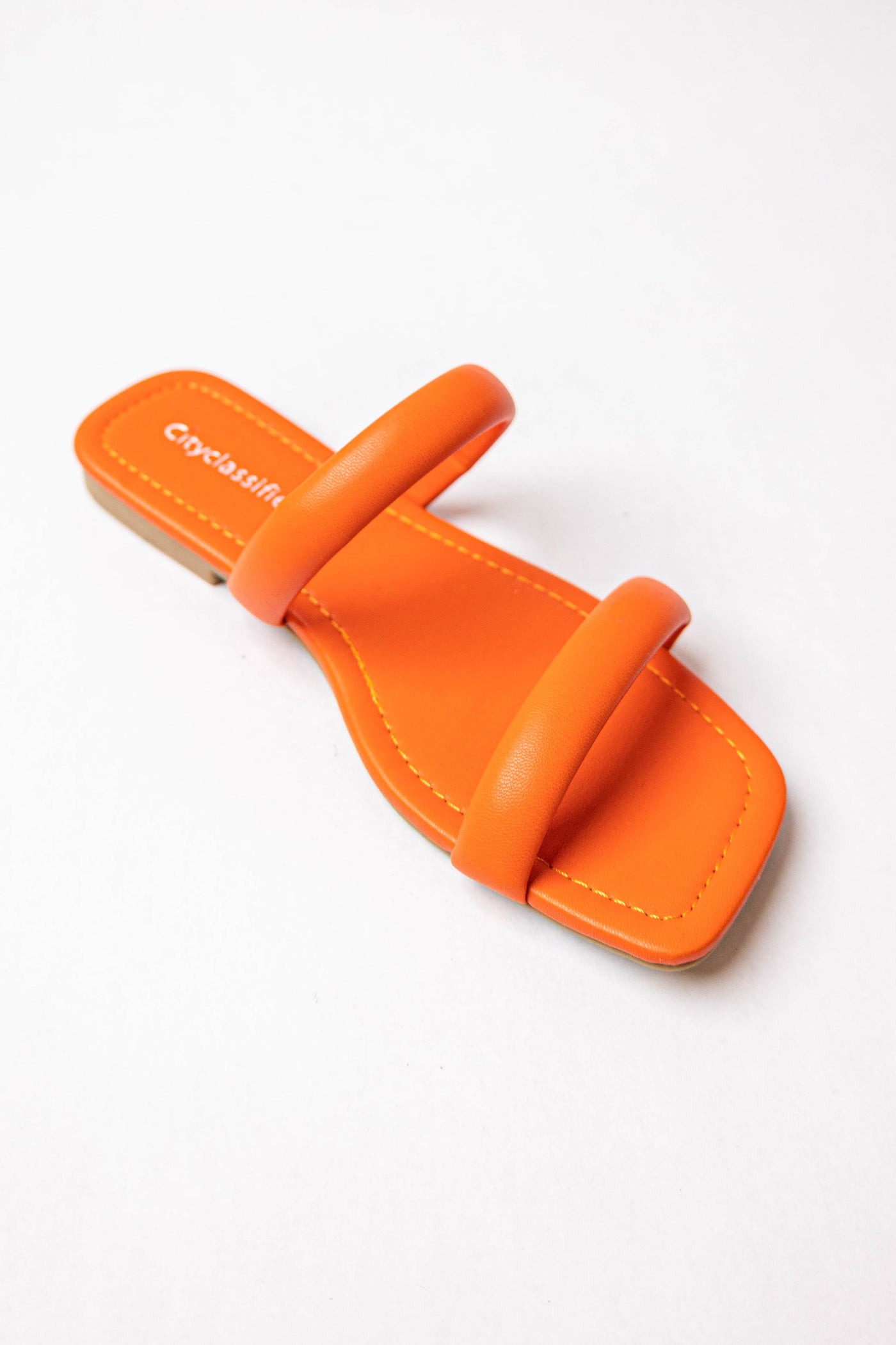 Fire Orange Pleather Square Toe Slip On Sandals