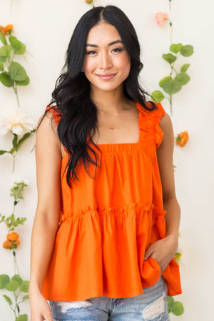 Fire Orange Tank Top With Thick Ruffled Straps