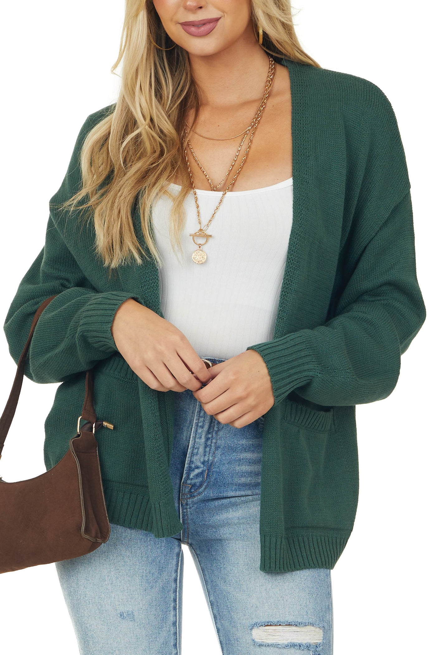Forest Bubble Sleeve Cardigan with Pockets