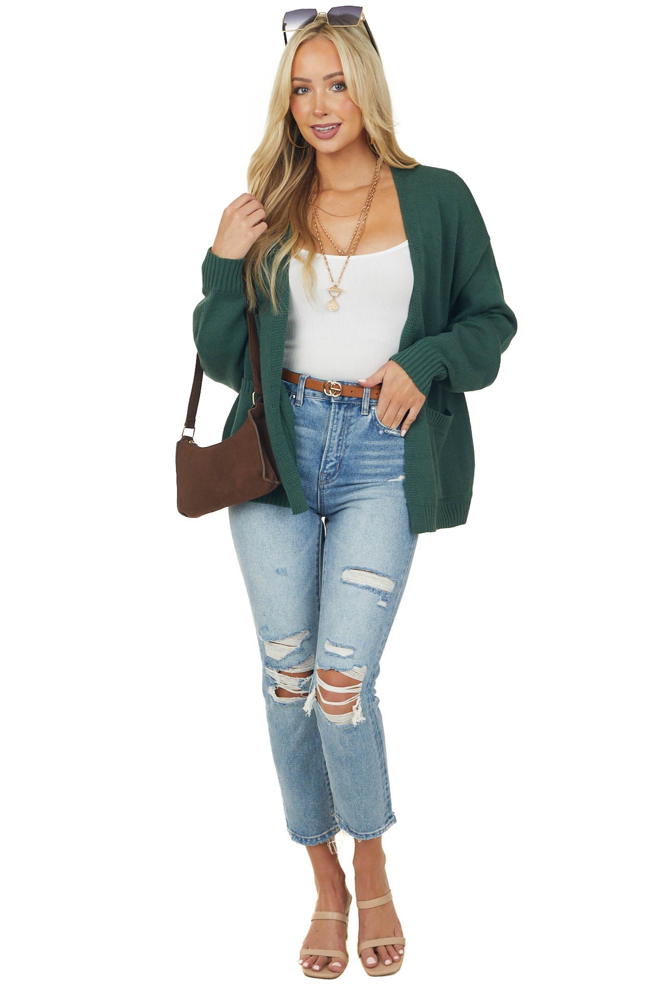 Forest Bubble Sleeve Cardigan with Pockets