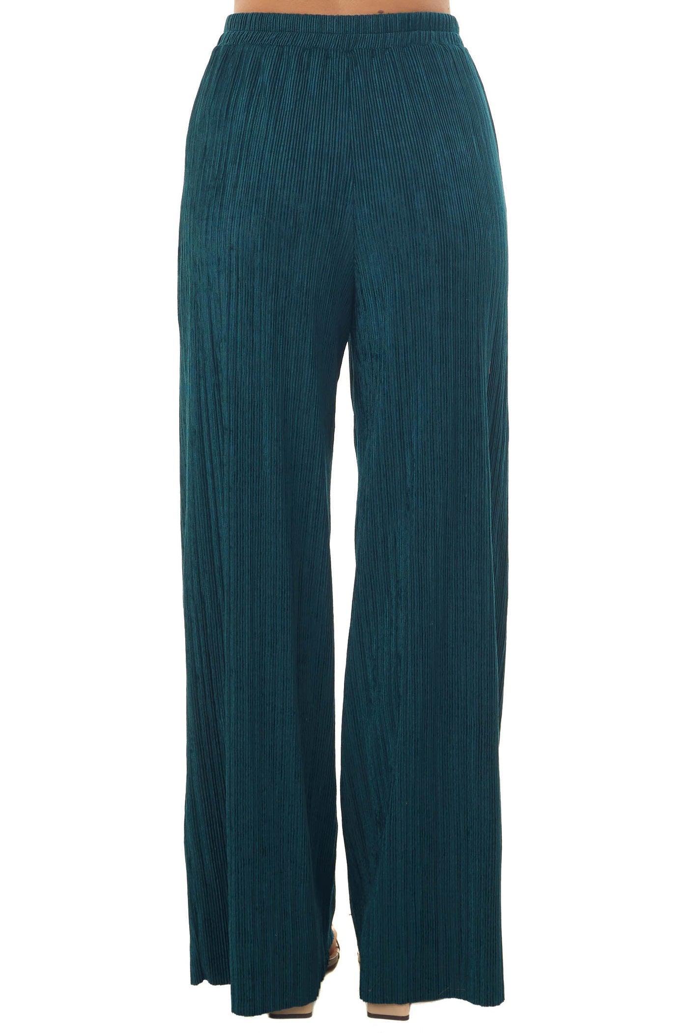 Forest Green Elastic Waist Wide Leg Ribbed Pants