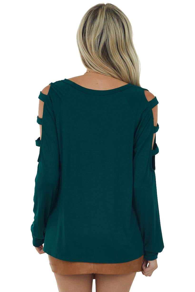 Forest Green Ladder Cold Shoulder Loose Top