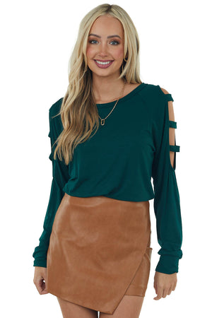 Forest Green Ladder Cold Shoulder Loose Top