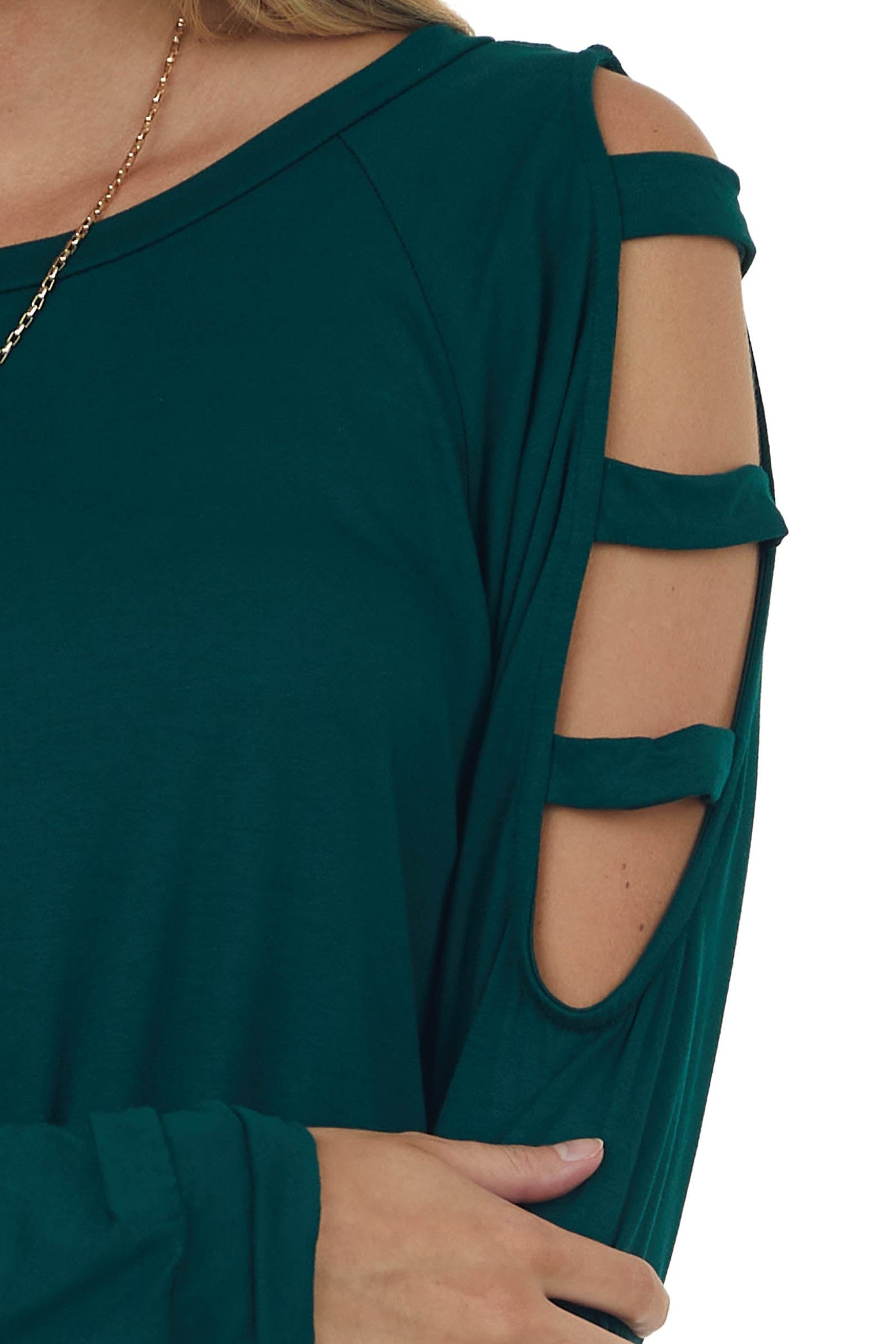 Forest Green Ladder Cold Shoulder Loose Top