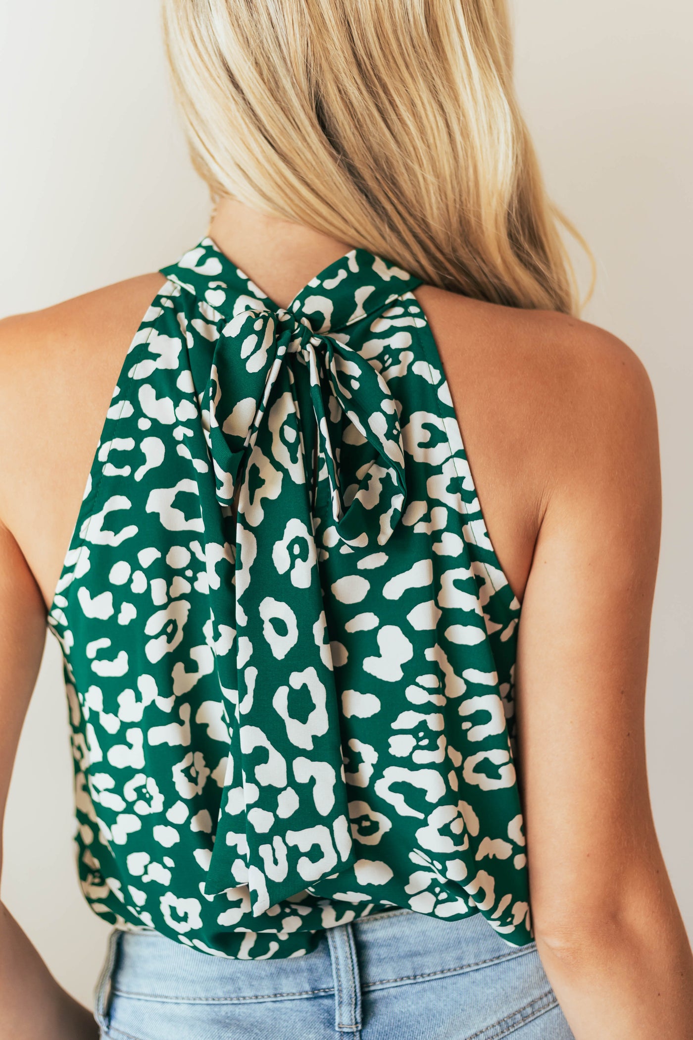 Forest Green Leopard Print Halter Neck Blouse