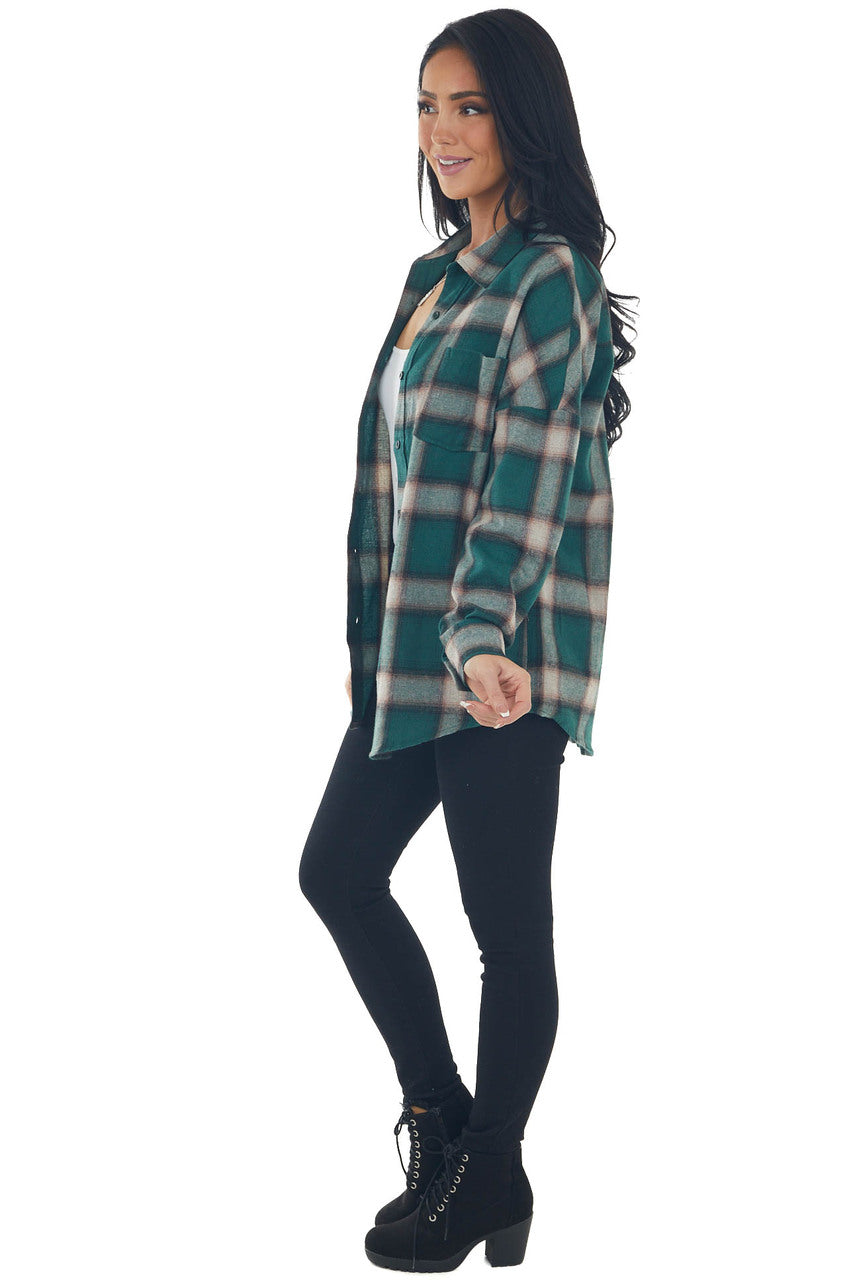 Forest Green Plaid Button Up Long Sleeve Top