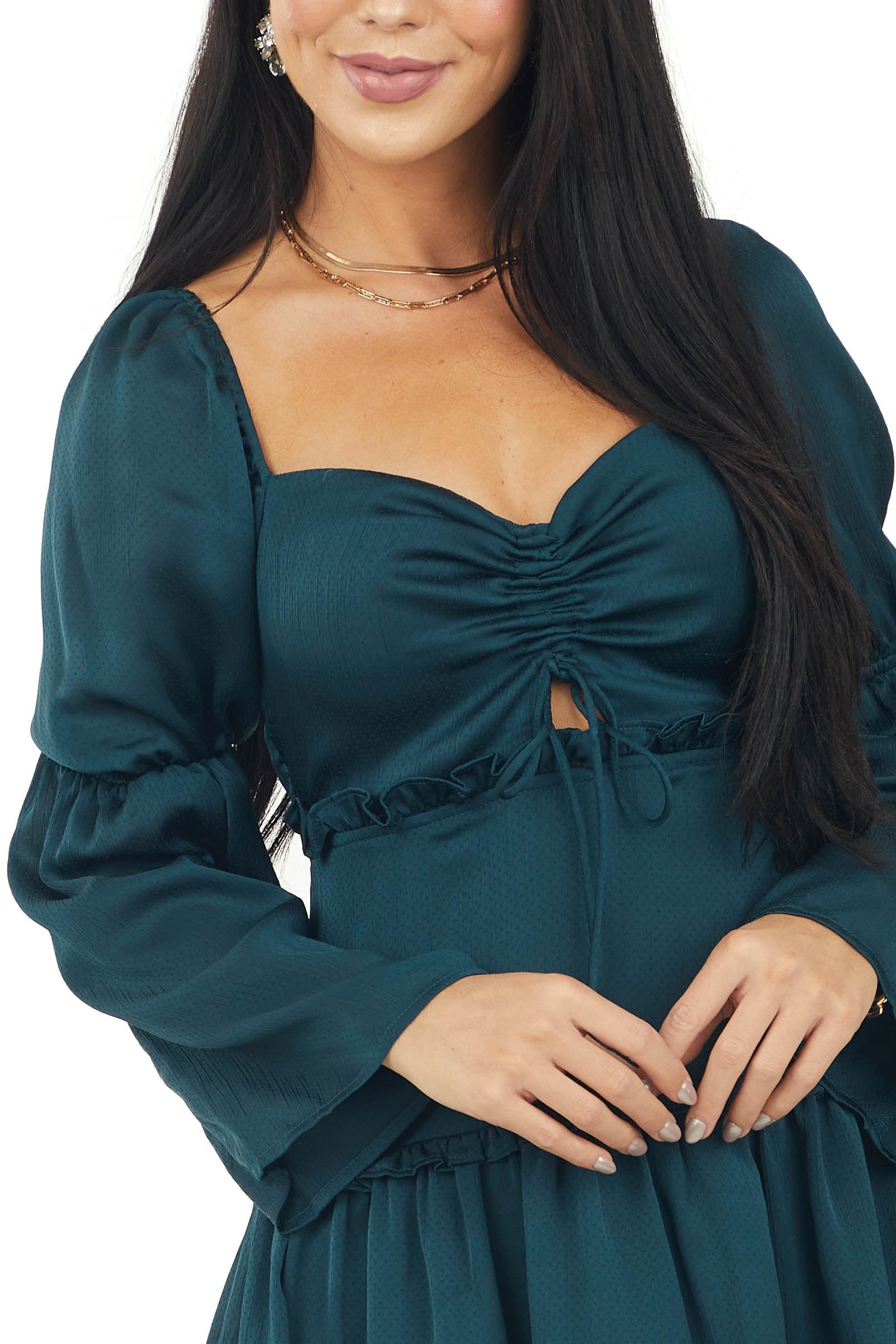 Forest Green Ruffle Tiered Mini Dress